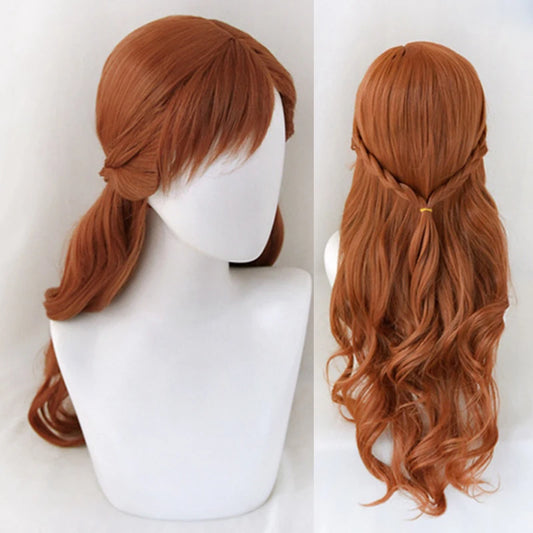 Princess Braided Long Brown Wavy Heat Resistant Synthetic Hair + Wig Cap